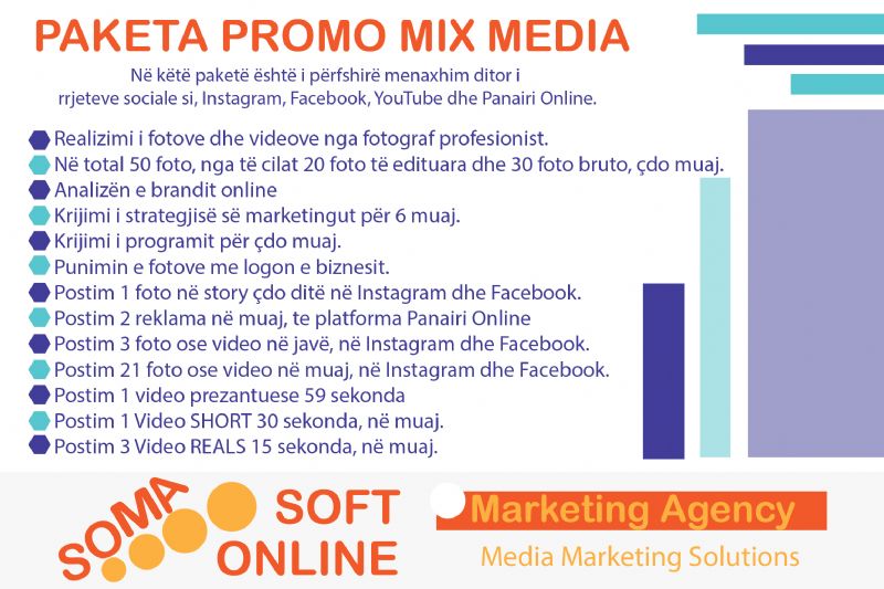 Paketa Promo Mix Media Sociale nga Partner Marketing, sherbime nga agjenci marketingu, fotograf per e-commerce, menaxhim rrjetesh sociale per bizneset, dizajn dhe fotografi per shitje, dizajn postimesh per rrjete sociale